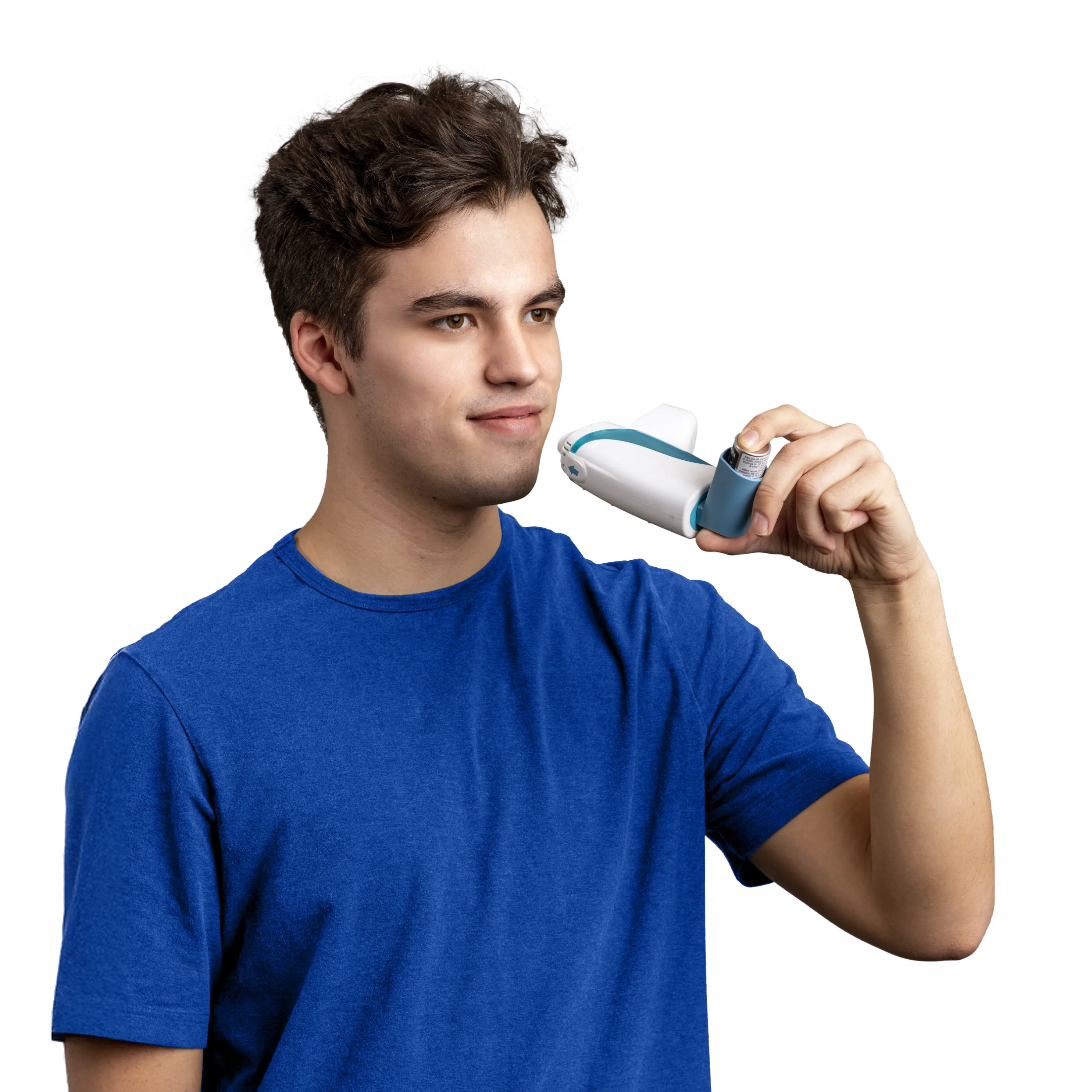 Young man holding an AeroChamber2Go chamber