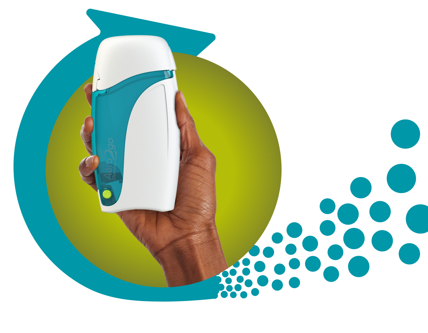 Hand holding an open AeroChamber2Go chamber with an inhaler inside